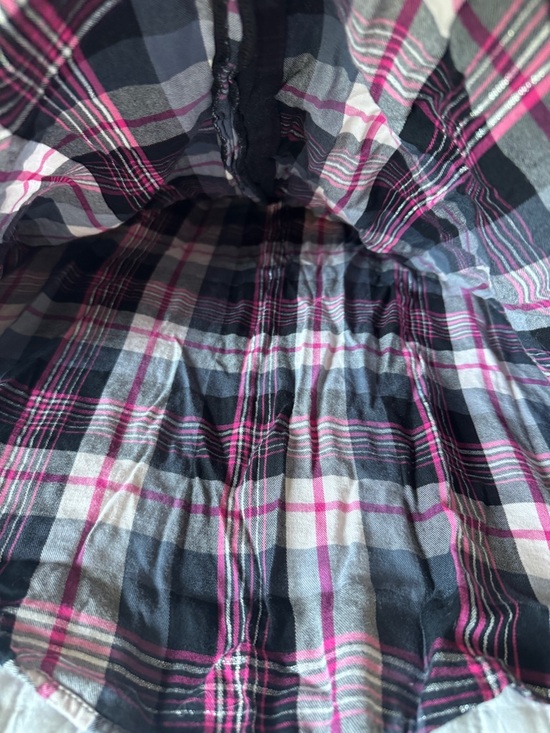 Victoria's Secret Pink Grey Plaid Flannel Pajama Top Silver Metallic Thread XL - Picture 3 of 12
